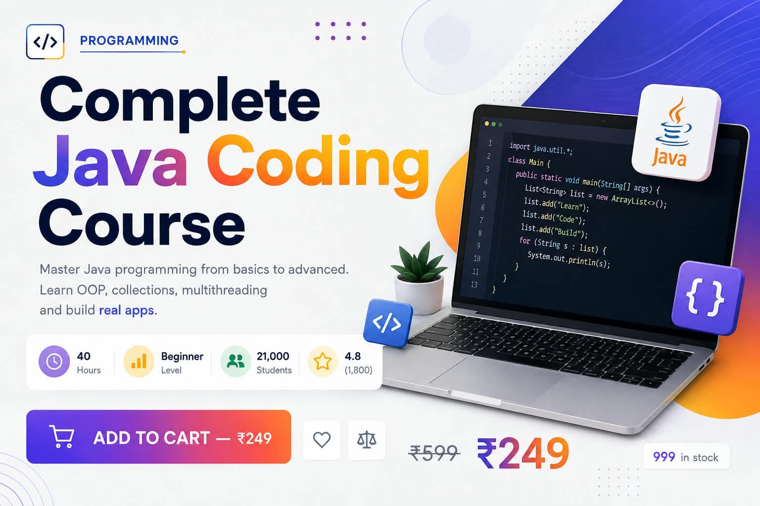Complete Java Coding Course — Programming course at EduBazar.shop